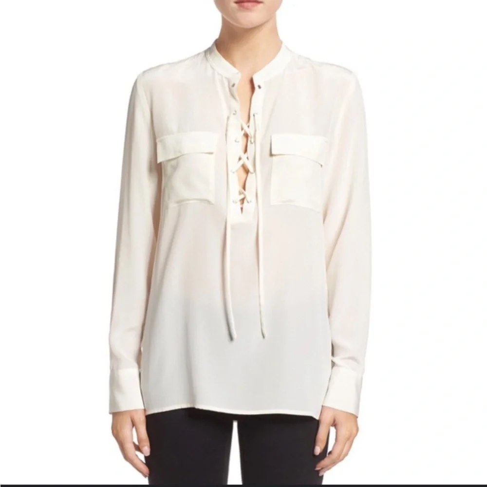 Madewell Silk Lace Up Blouse in Ivory Off-White - Picture 16 of 16